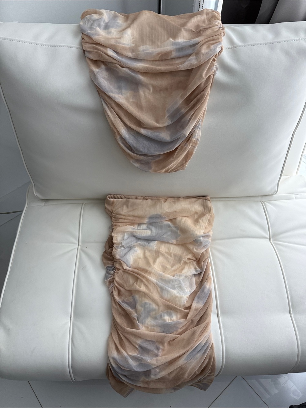 Zara Beige and Gray Ruched Strapless Two-Piece Set